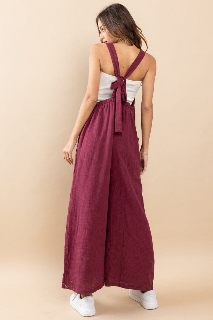 Ces Femme Cotton Gauze Solid Wide Leg Jumpsuit