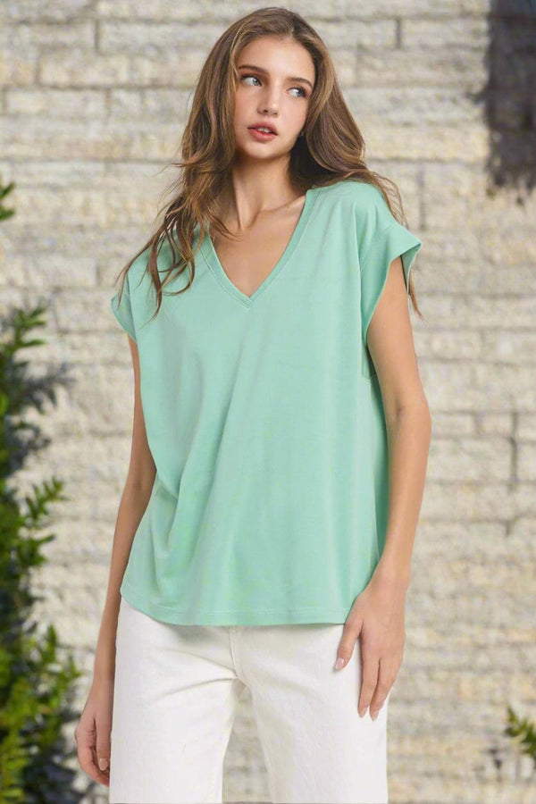 Ces Femme Modal Solid Knit V-Neck Sleeveless Top