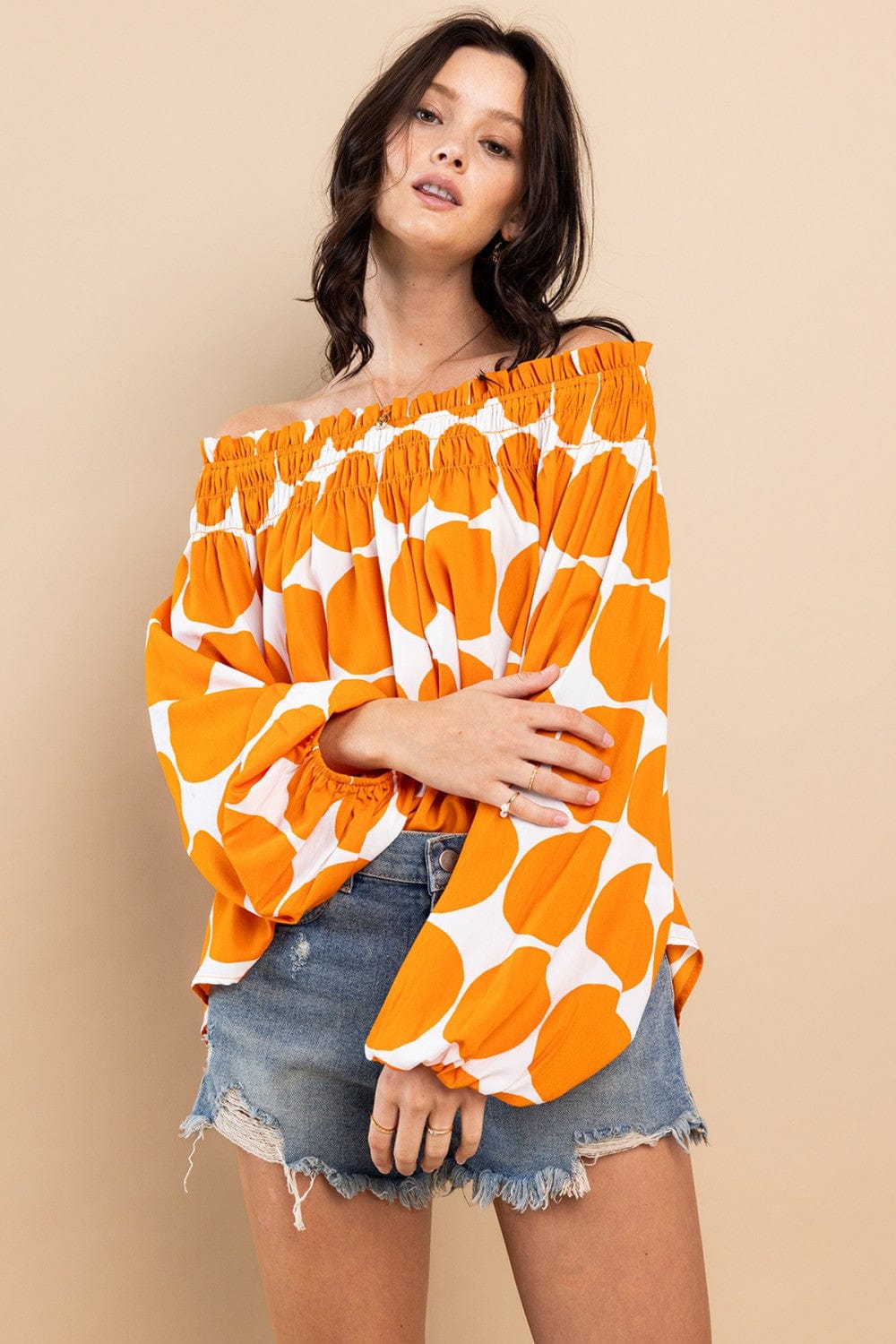 Ces Femme Polka Dot Off Shoulder Top with Balloon Sleeve