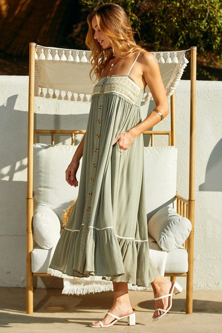 Ces Femme Sleeveless Maxi Dress with Buttons in Front