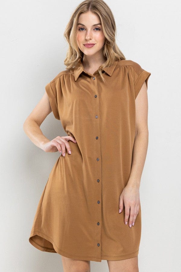 Ces Femme Solid Collared Mini Dress with Side Pockets