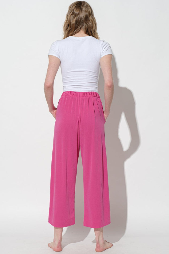 Ces Femme Stretch Elastic Waist Band Wide Leg Loungewear Pants with Pockets