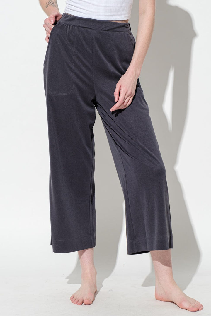 Ces Femme Stretch Elastic Waist Band Wide Leg Loungewear Pants with Pockets