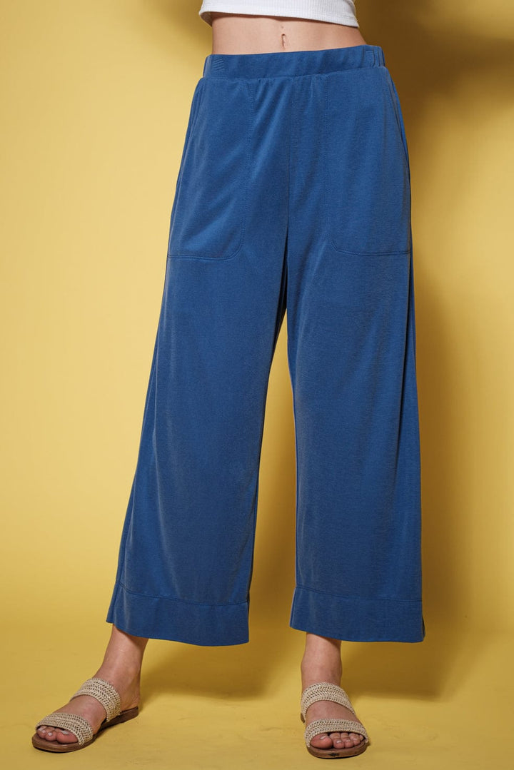 Ces Femme Stretch Elastic Waist Band Wide Leg Loungewear Pants with Pockets