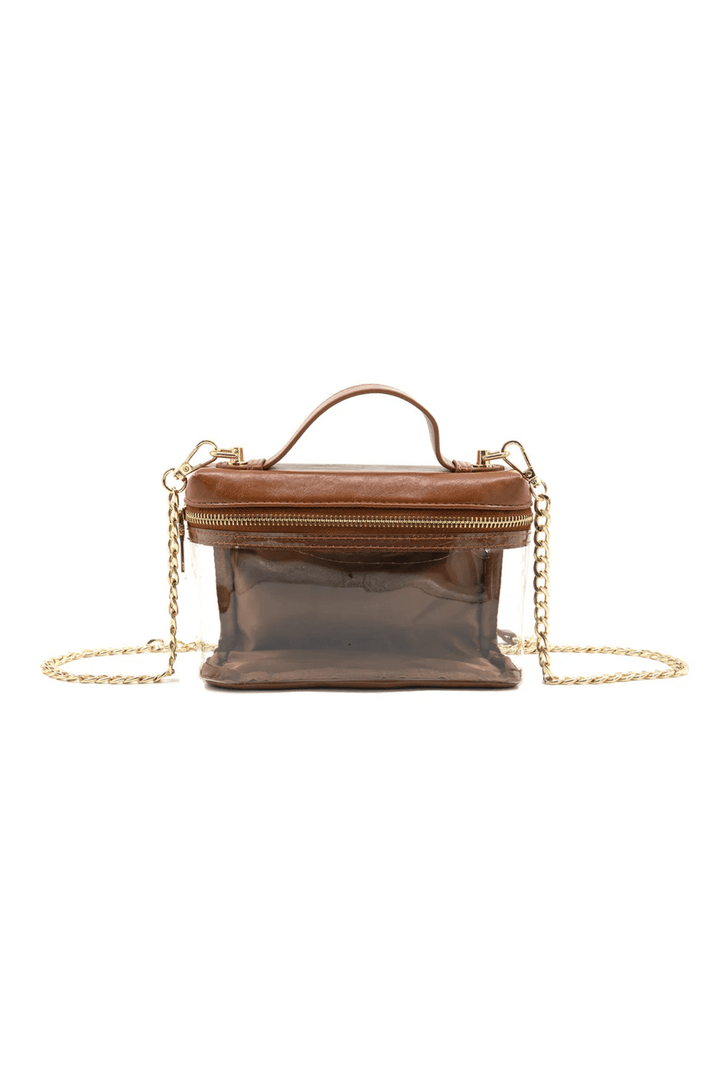 Chain Crossbody Vegan Leather Zip Top Handle Clear Rectangle Concert Stadium Bag