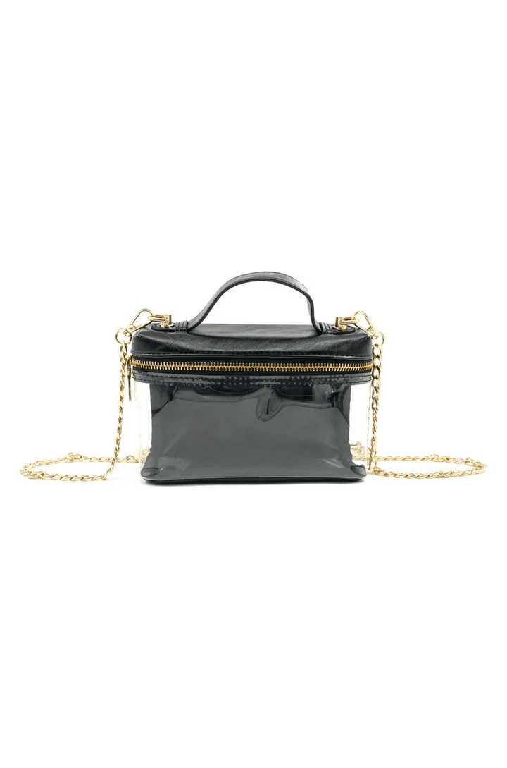 Chain Crossbody Vegan Leather Zip Top Handle Clear Rectangle Concert Stadium Bag