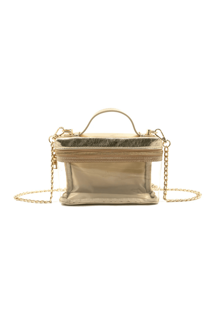 Chain Crossbody Vegan Leather Zip Top Handle Clear Rectangle Concert Stadium Bag