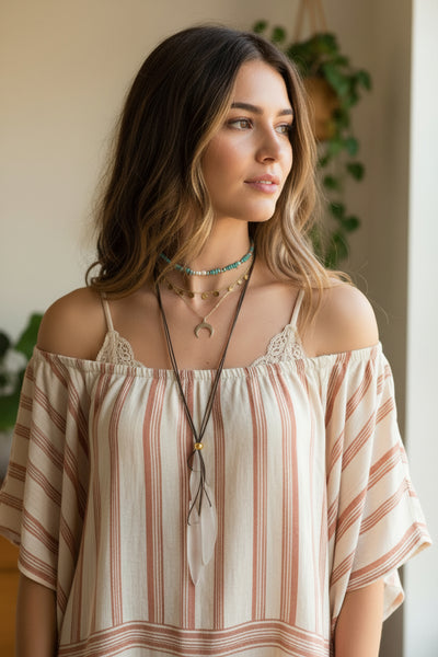 Charis Cascading Frosted Shard Long Leather Cord Necklace