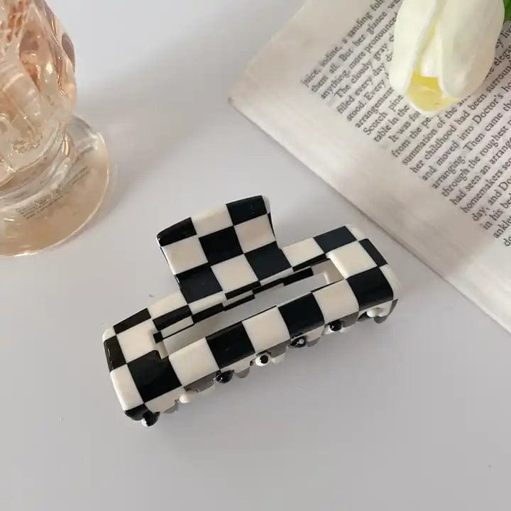 Checkerboard Acetate Hair Clip Claw in Two Styles