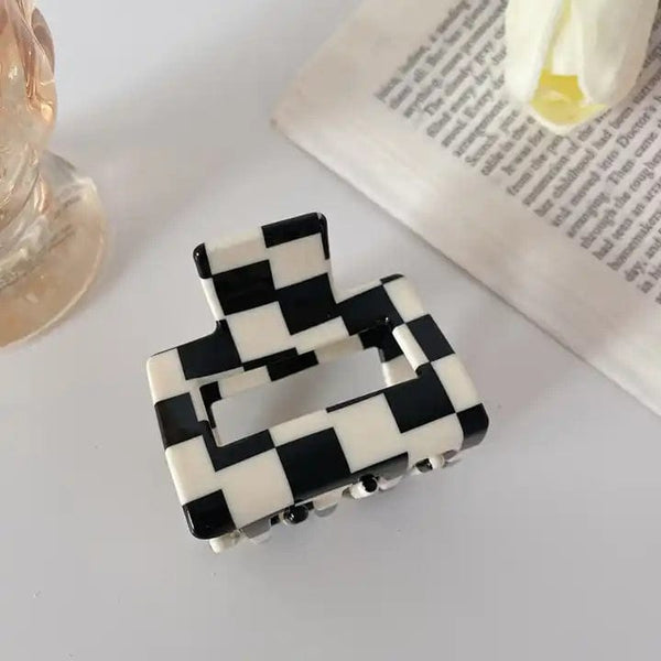 Checkerboard Acetate Hair Clip Claw in Two Styles