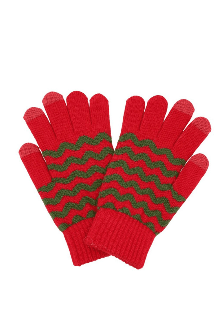 Chevron Pattern Touch Screen Compatible Knit Gloves