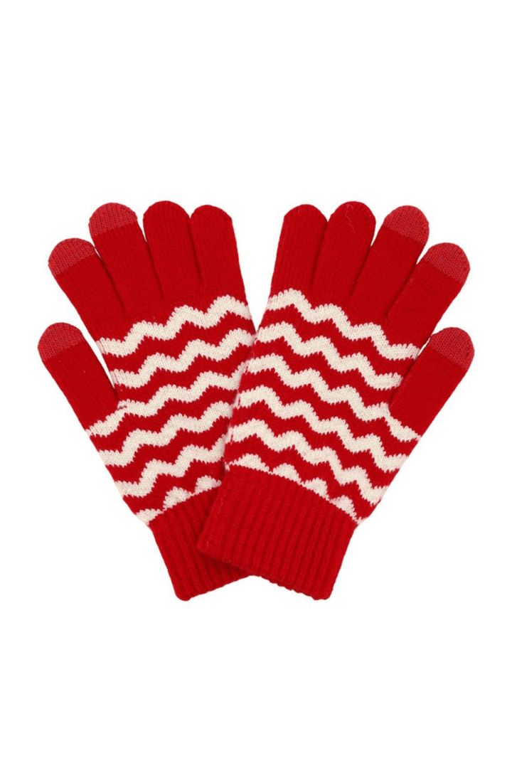 Chevron Pattern Touch Screen Compatible Knit Gloves