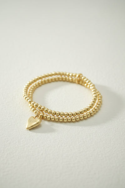 Chiola Double Layer Stretchy Beaded Bracelet with Heart Charm