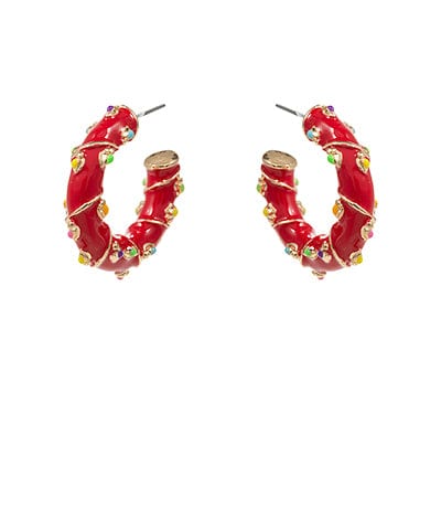 Christmas Enamel Multicolor Studded Open Hoops