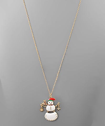 Christmas Enamel Snowman Chain Necklace with Dangling Star and Snowflake Charms