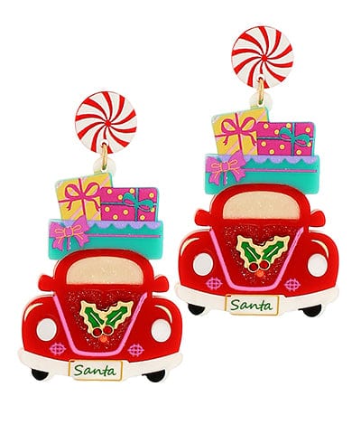 Christmas Gift Car Earrings with Peppermint Candy Posts