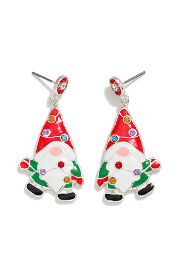 Christmas Lights Wrapped Enamel Gnome Dangle Earrings