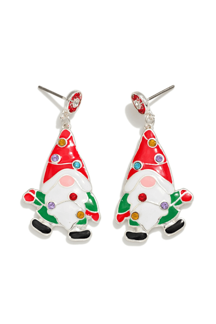 Christmas Lights Wrapped Enamel Gnome Dangle Earrings