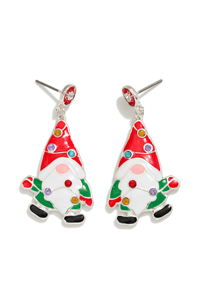 Christmas Lights Wrapped Enamel Gnome Dangle Earrings