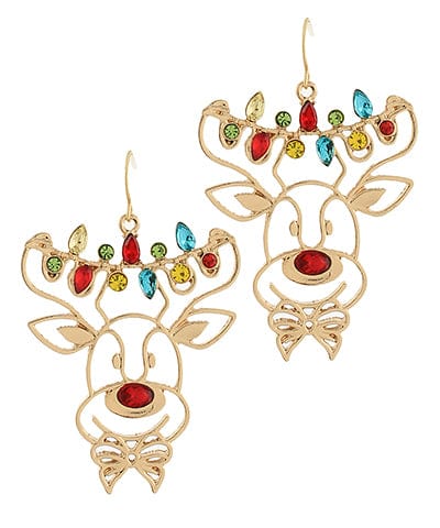 Christmas Red Nose Reindeer Outline Dangle Earrings