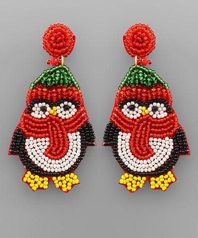 Christmas Scarf Penguin Felt Back Beaded Earrings