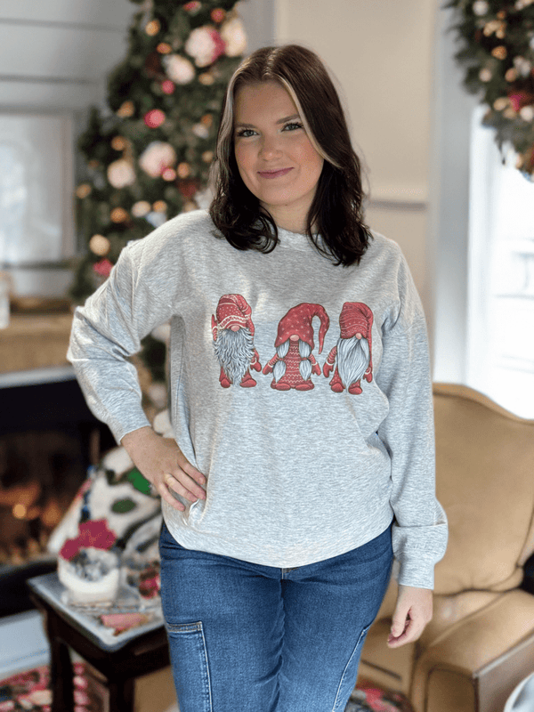 Christmas Snowflake Hat Gnomes Heather Crewneck Sweatshirt