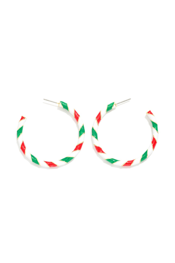Christmas Striped Enamel Hoop Earrings