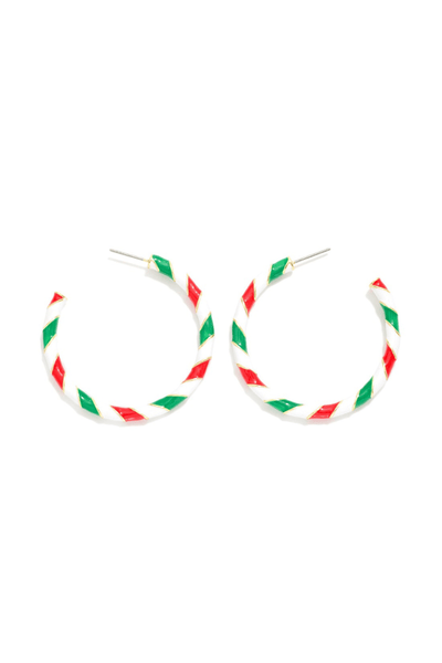 Christmas Striped Enamel Hoop Earrings