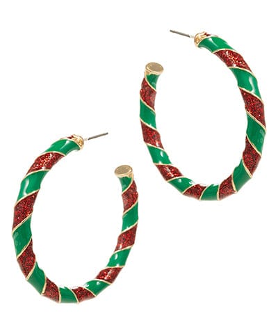 Christmas Twist Glitter Enamel Open Hoops