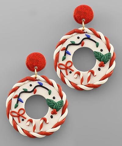 Christmas Wreath Clay Dangle Earrings