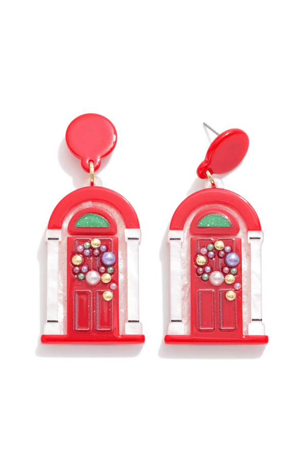 Christmas Wreath Decorated Front Door Acrylic Dangle Earrings