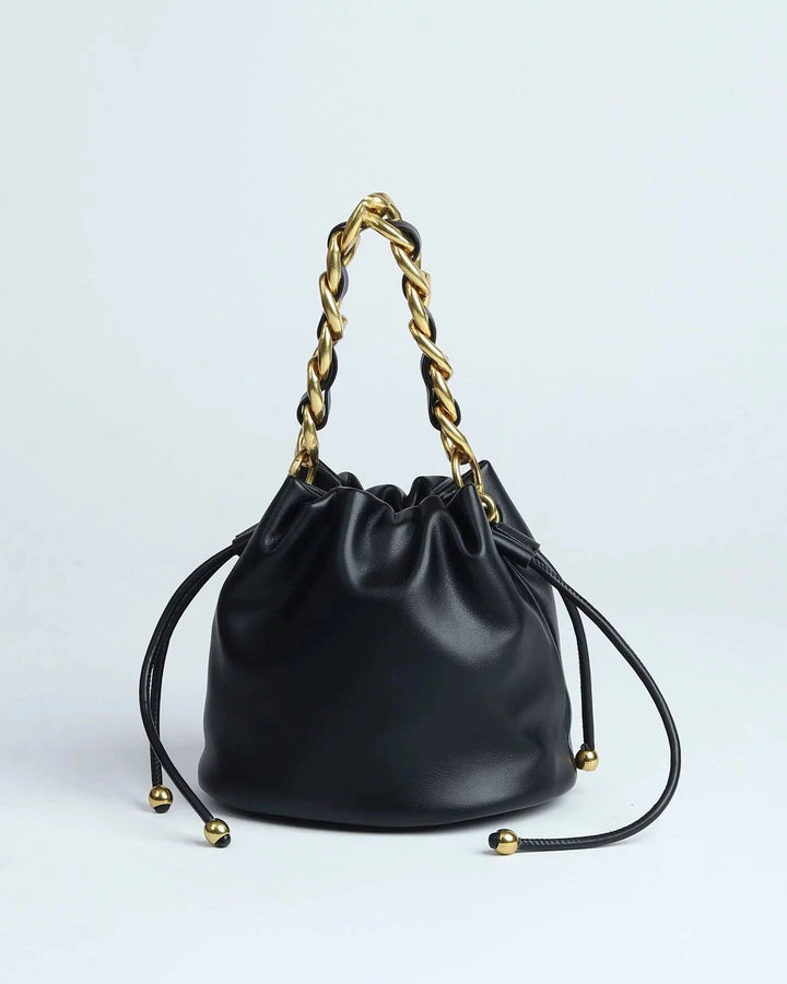 Chunky Braided Chain Detail Crossbody Ball End Drawstring Bucket Bag