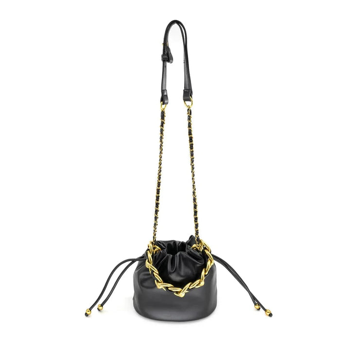 Chunky Braided Chain Detail Crossbody Ball End Drawstring Bucket Bag