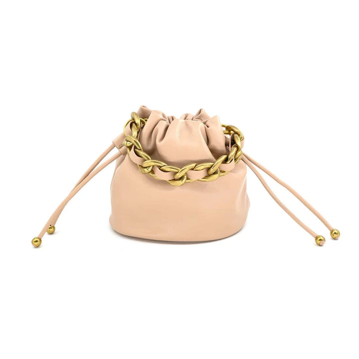 Chunky Braided Chain Detail Crossbody Ball End Drawstring Bucket Bag
