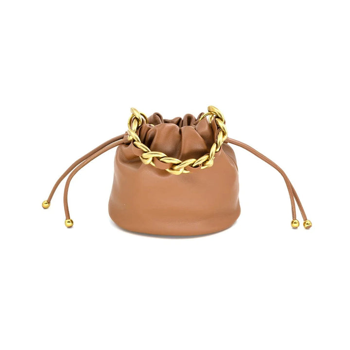 Chunky Braided Chain Detail Crossbody Ball End Drawstring Bucket Bag