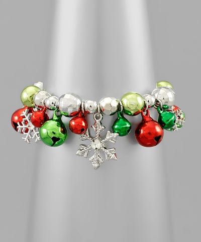 Chunky Christmas Bells and Snowflake Charms Beaded Bracelet