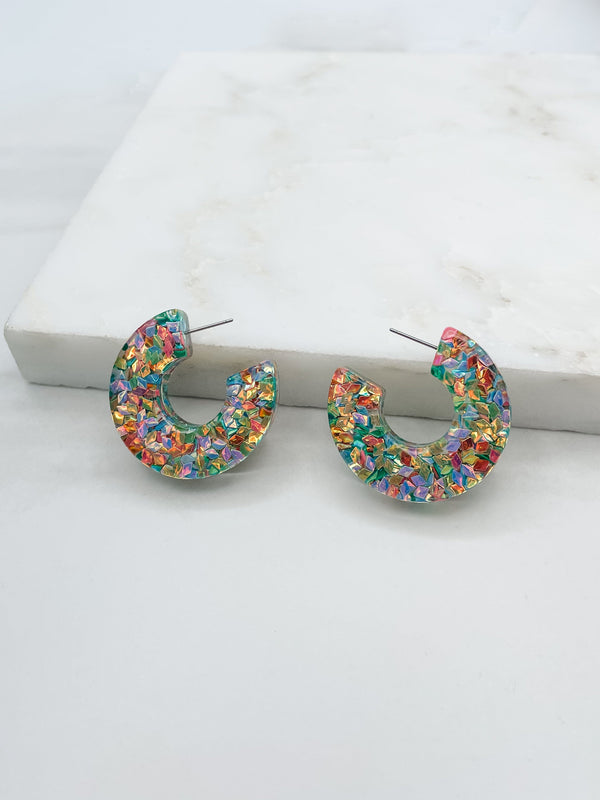 Chunky Confetti Resin Hoop Earrings