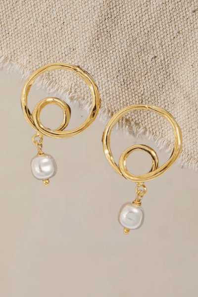 Circle Swirl with Dangling Pearl Post Earrings