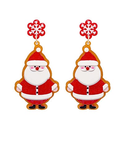 Classic Christmas Santa Claus Dangle Earrings with Snowflake Posts