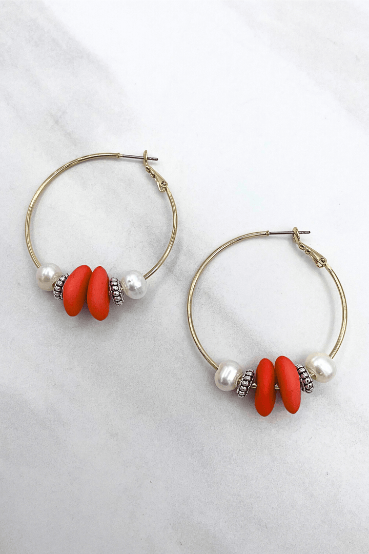 Classic Clasp Hoop Earrings with Freshwater Pearls and Colored Beads