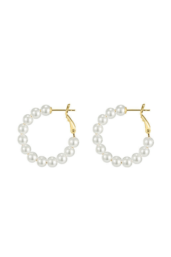 Classy Pearl Beaded Clasp Closure Hoop Earrings
