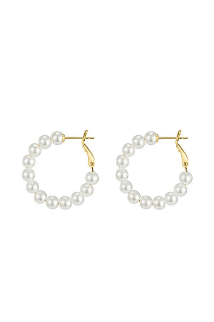 Classy Pearl Beaded Clasp Closure Hoop Earrings