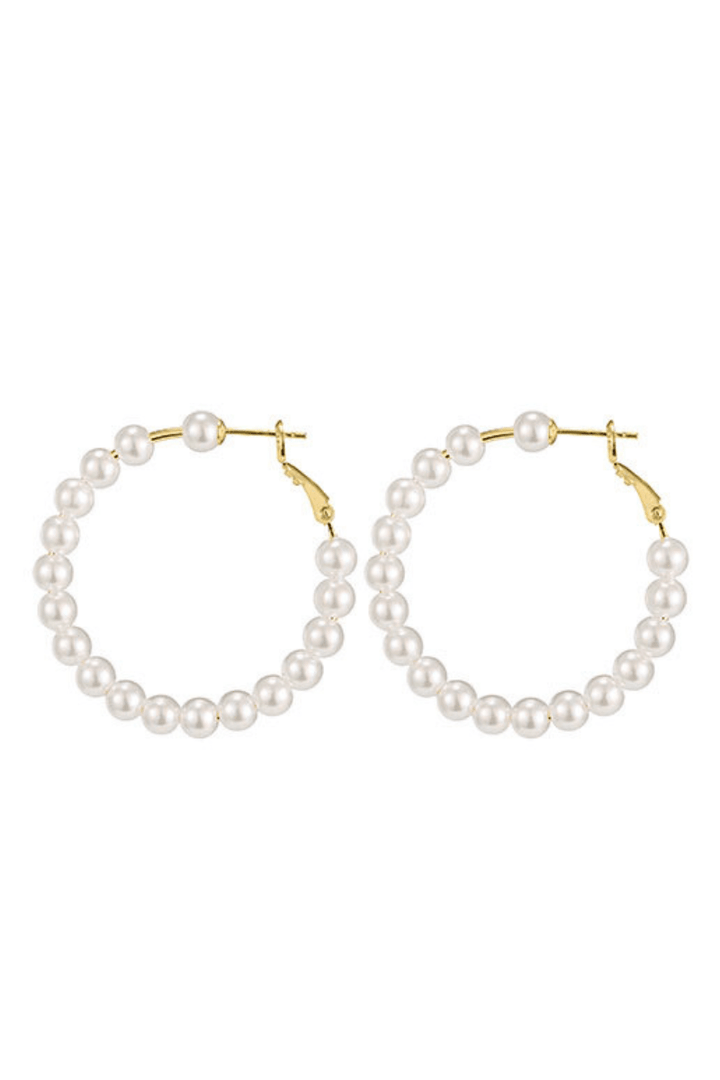 Classy Pearl Beaded Clasp Closure Hoop Earrings