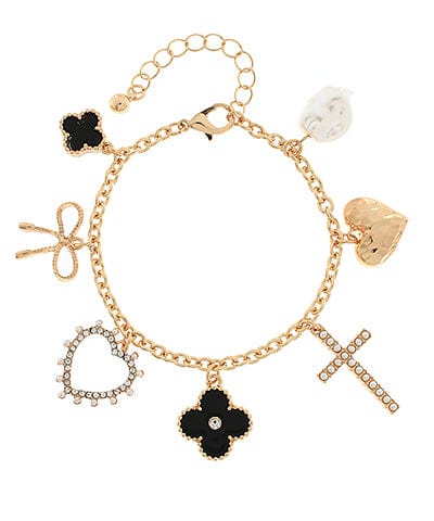 Clover, Heart, and Bow Charm Bracelet