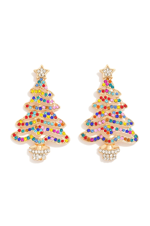 Colorful Gemstone Studded Christmas Tree Earrings