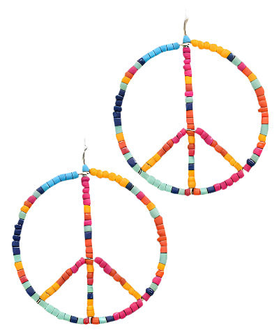 Colorful Seed Bead Peace Sign Dangle Earrings