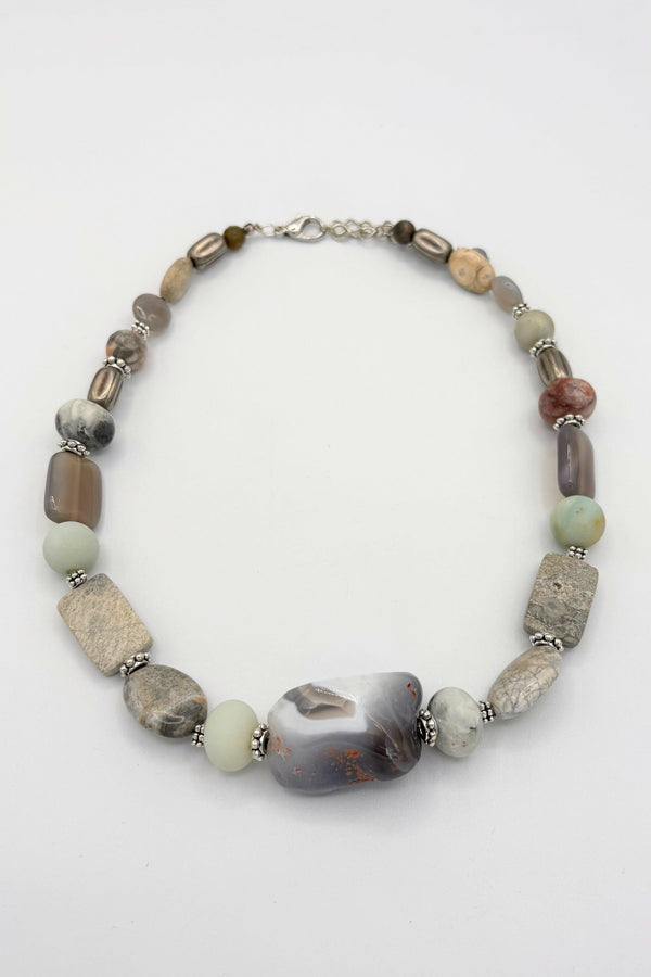 Corinthia Handmade Mixed Genuine Stone Short Beaded Necklace