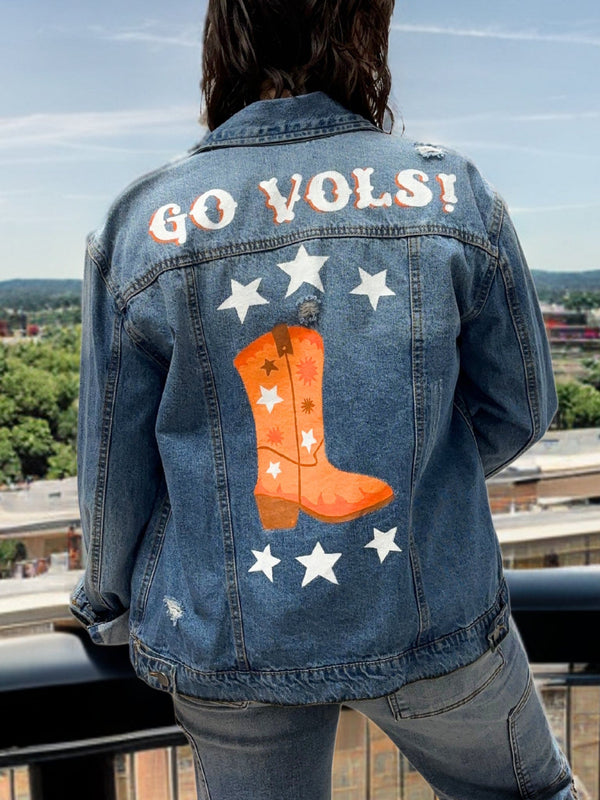 Cowboy Boot "Go Vols" Hand-painted Denim Jacket