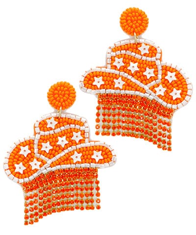 Cowgirl Hat with Orange Crystal Tassel Earrings