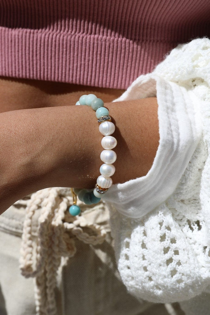 Crystal and Pearl Accented Stone Bead Bracelet